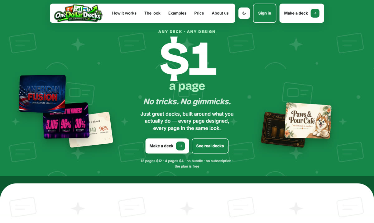 One Dollar Decks home page